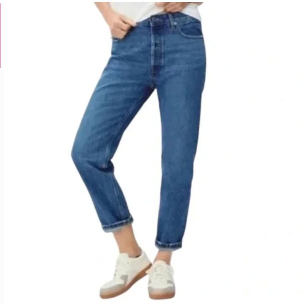 Everlane Relaxed Straight Jean Organic Cotton Dark Blue Buttons Size 25